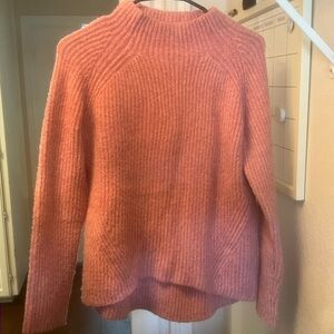 Madewell Pink Cowl Neck Sweater with Ribbed Texture